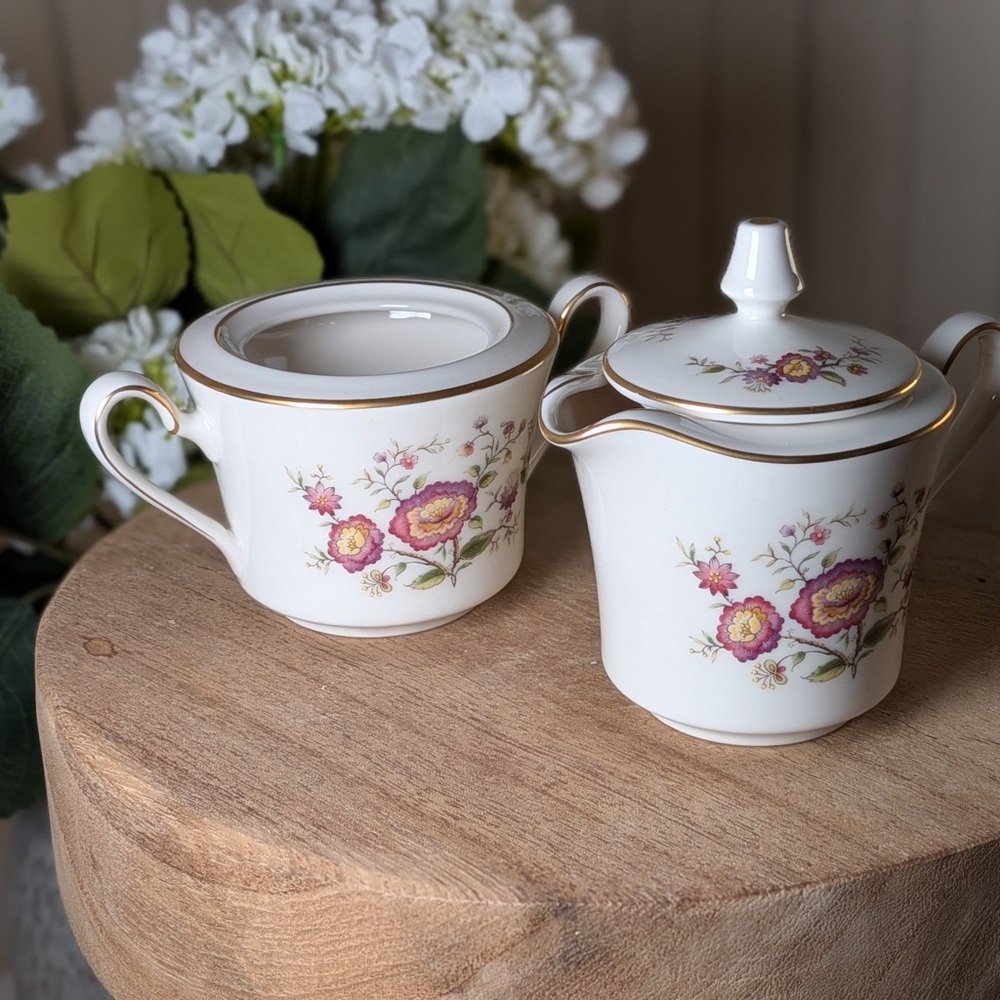 Vintage Noritake Asian Song 7151 Sugar Bowl w/Lid & Creamer Set | Japan Floral - Picture 4 of 12